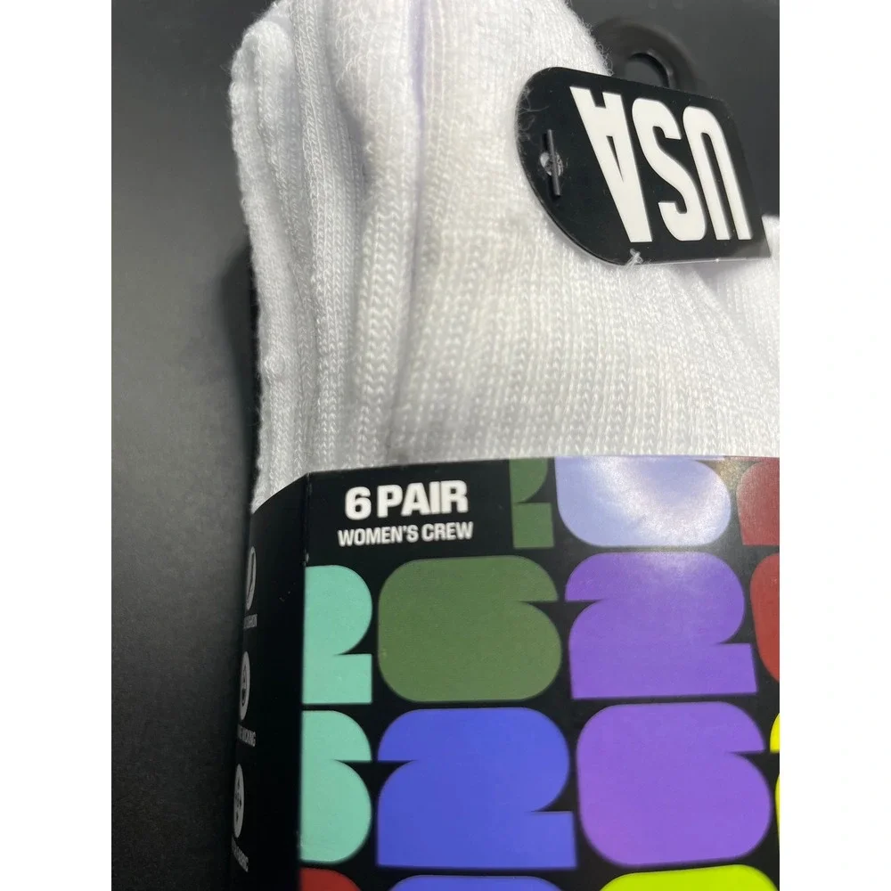 FIFA World Cup 26 USA Womens Crew Socks 6 Pair Pack White Blue Black Size 5-10
